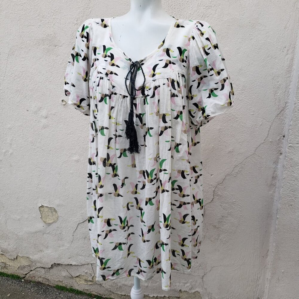 flying bird print babydoll dress in super light fabric
